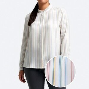 Vintage 90s Off-White Multicolor‎ Pinstripe Mock Neck Blouse 0X L 12 Classic